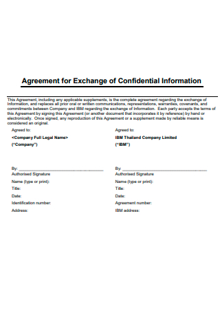Confidential Information Agreement For Exchange