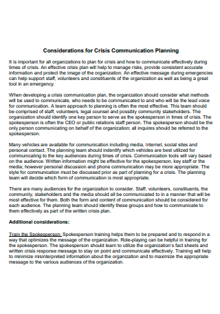 Considerations For Crisis Communication Planning