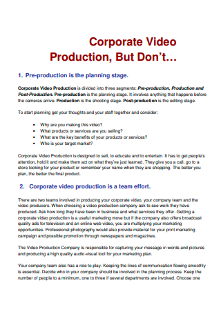 Corporate Video Production Business Plan