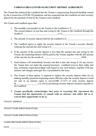 Covid 19 Security Deposit Agreement
