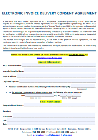 Delivery Consent Agreement Electronic Invoice