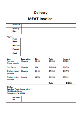 Delivery Meat Invoice