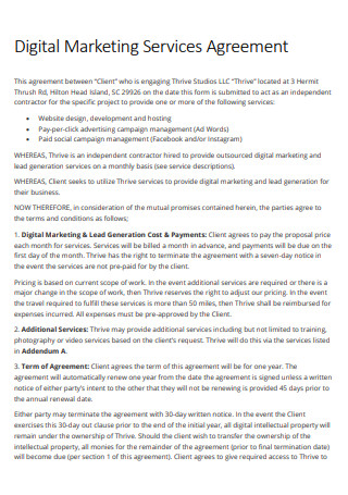 Digital Marketing Services Contract