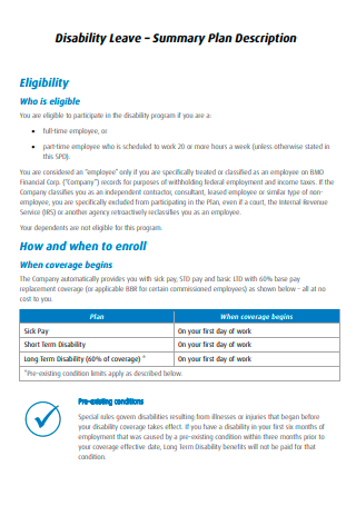 Disability Leave Summary Plan