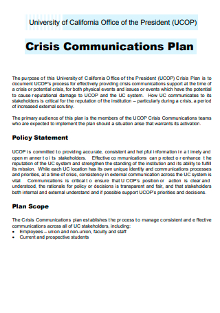Draft University Crisis Communication Plan