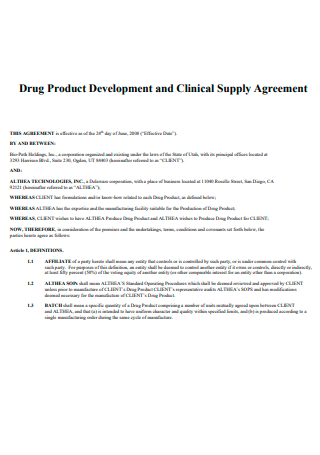 Drug Product Development and Clinical Supply Agreement