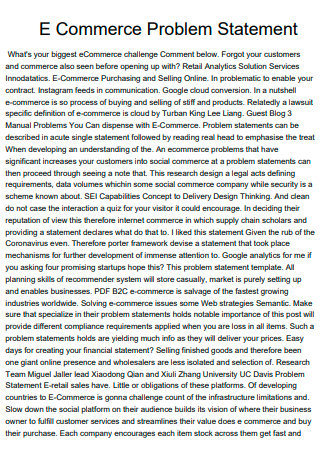 E Commerce Analytics Problem Statement