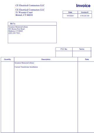 Electrical Contractors Invoice
