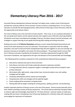 Elementary Literacy Plan Template