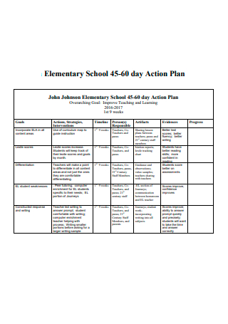 Elementary School 45 60 Day Action Plan