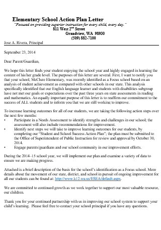 Elementary School Action Plan Letter