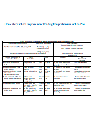 Elementary School Improvement Comprehension Action Plan