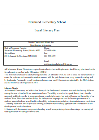Elementary School Local Literacy Plan