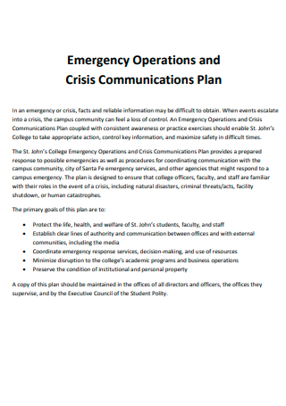 Emergency Operations and Crisis Communications Plan