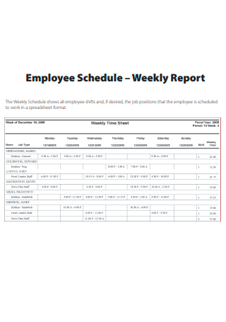 Employee Schedule Weekly Report