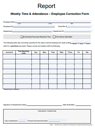 Employee Weekly Correction Form Report