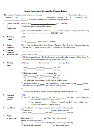 Employment Contract for Food Catering