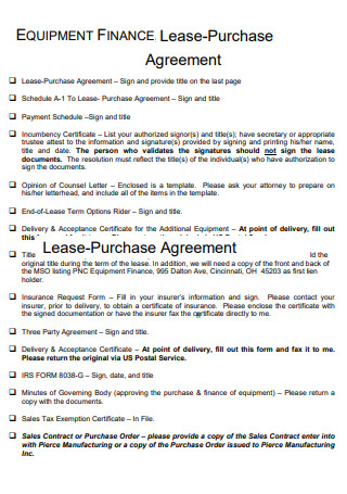 Equipment Finance Lease Purchase Agreement