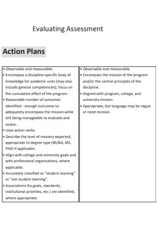 Evaluating Assessment Action Plan