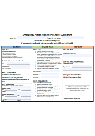 Event Staff Emergency Action Plan Worksheet Template