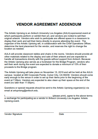 Event Vendor Agreement Addendum