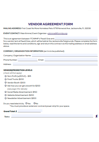 Event Vendor Agreement Form