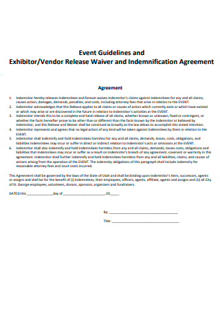 Event Vendor Release Waiver and Indemnification Agreement