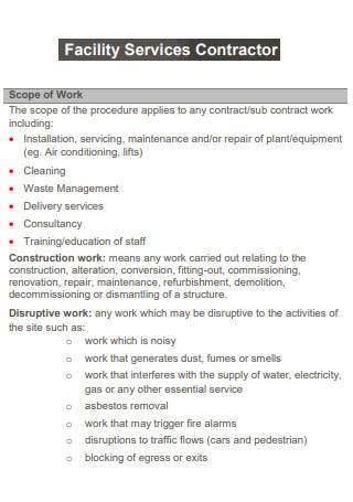 Facility Services Contractor Scope of Work