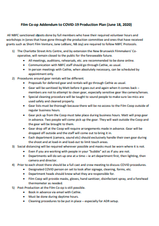 Film Addendum to COVID 19 Production Plan