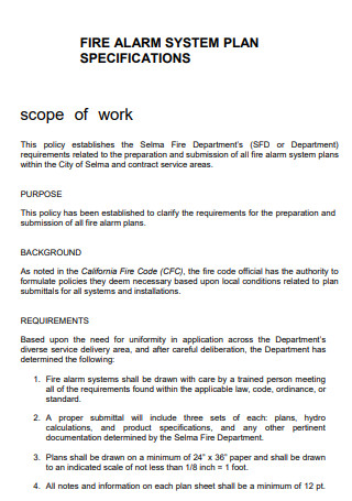 Fire Alarm Plan Specification Scope of Work
