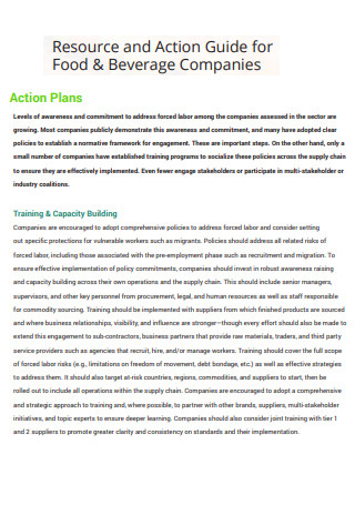 Food And Bevarage Resource Action Plan 