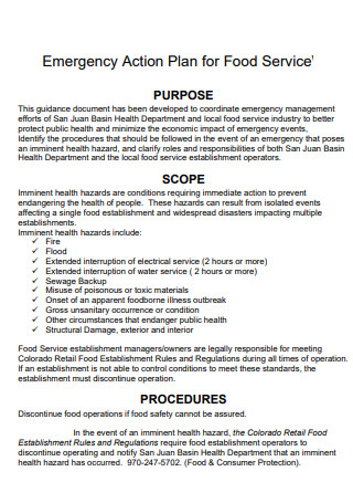 Food Service Emergency Action Plan