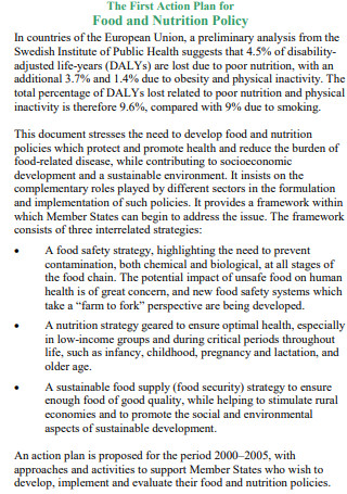 Food and Nutrition Policy Action Plan