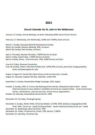 Formal Church Calendar