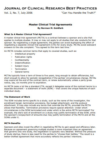 Formal Clinical Trial Agreement