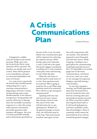 Formal Crisis Communication Plan