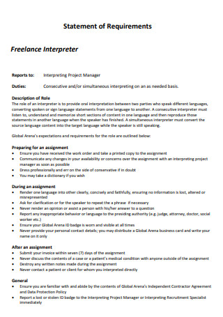Freelance Interpreter Statement of Requirements