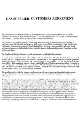 GAS Supplier Customer Agreement