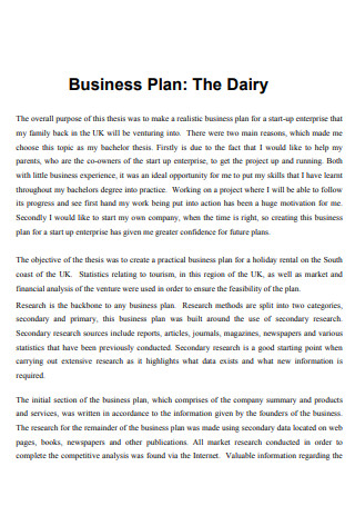 General Dairy Farm Business Plan
