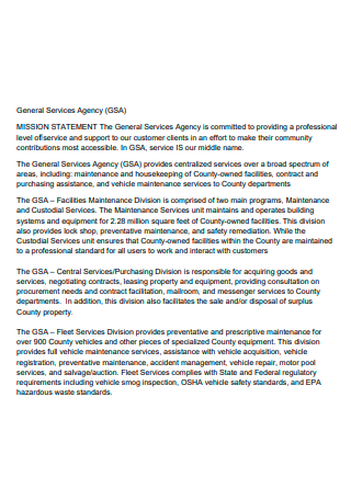 General Services Agency Statement