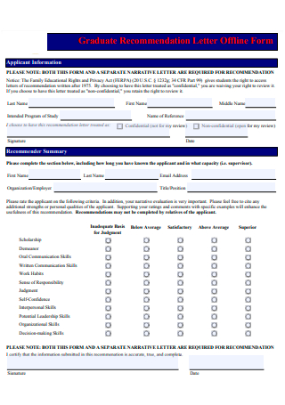 Graduate Recommendation Letter Offline Form