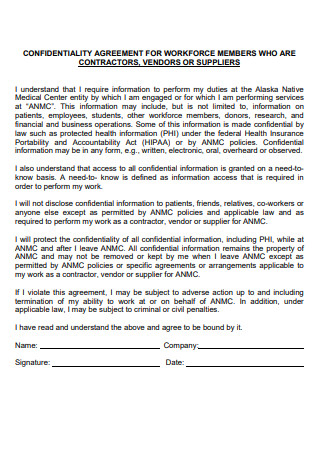 HIPAA Confidentiality Agreement for Workforce