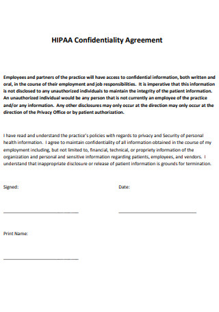 HIPAA Confidentiality Agreement