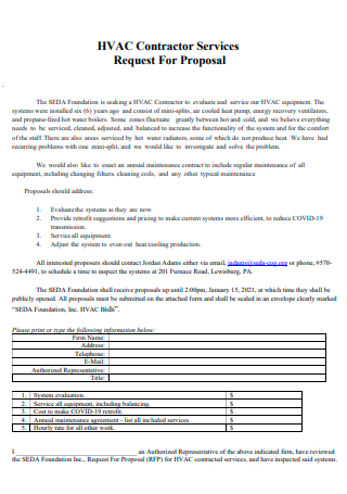 HVAC Contractor Services Proposal