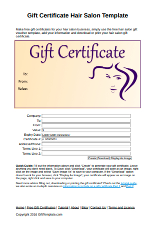 Hair Salon Gift Certificate Template