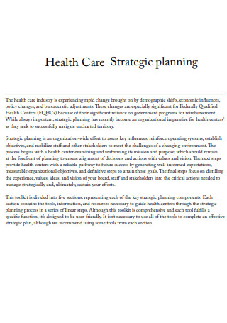 Health Care Strategic Plan Example