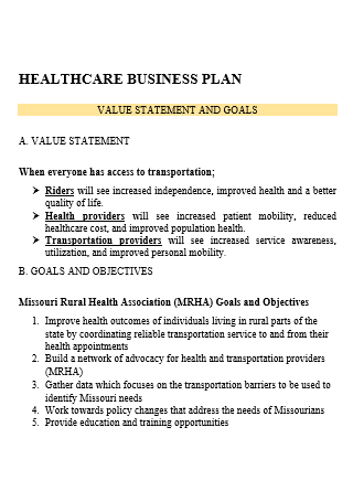 business plan for healthcare clinic