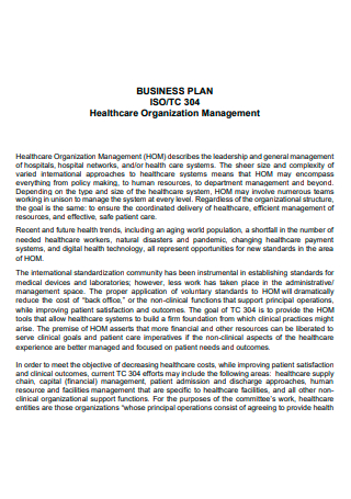 Healthcare Organization Management Business Plan