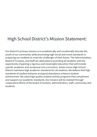 High School District Mission Statement