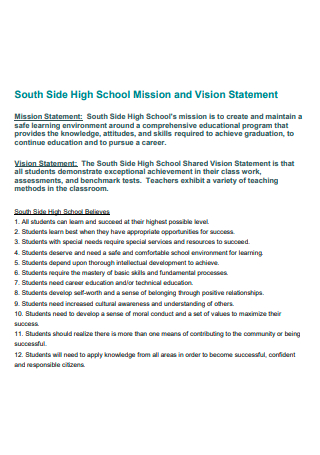High School Mission and Vision Statement